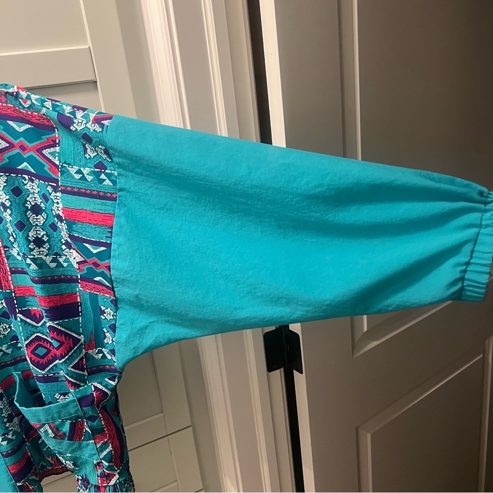 Vintage Geometric Windbreaker Spring Jacket Coat with Removable Shoulder Pads XL - Picture 10 of 16